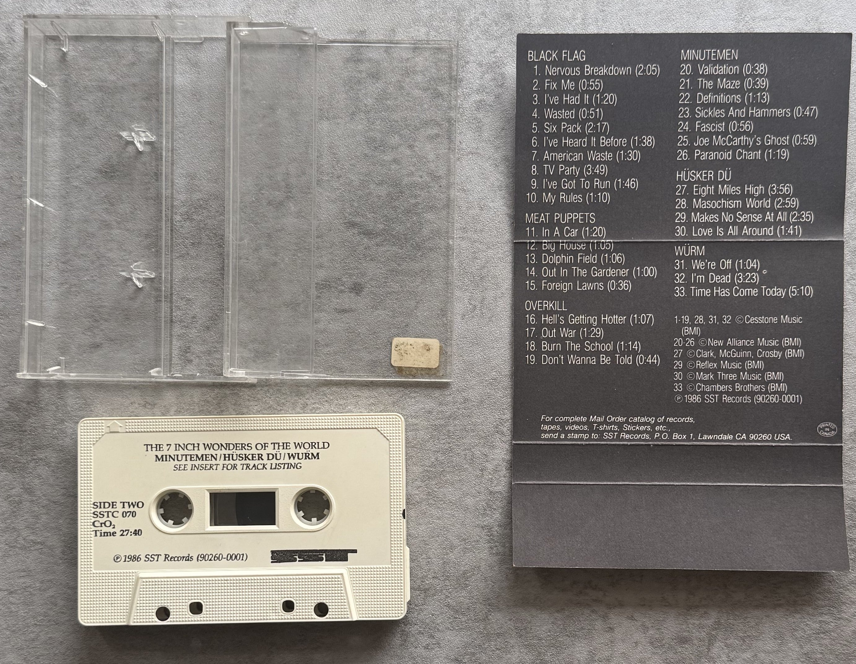 PUNK Compilation The 7 Inch Wonders Of The World 1986 Cassette VG+  Black Flag, Minutemen, Husker Du, etc.