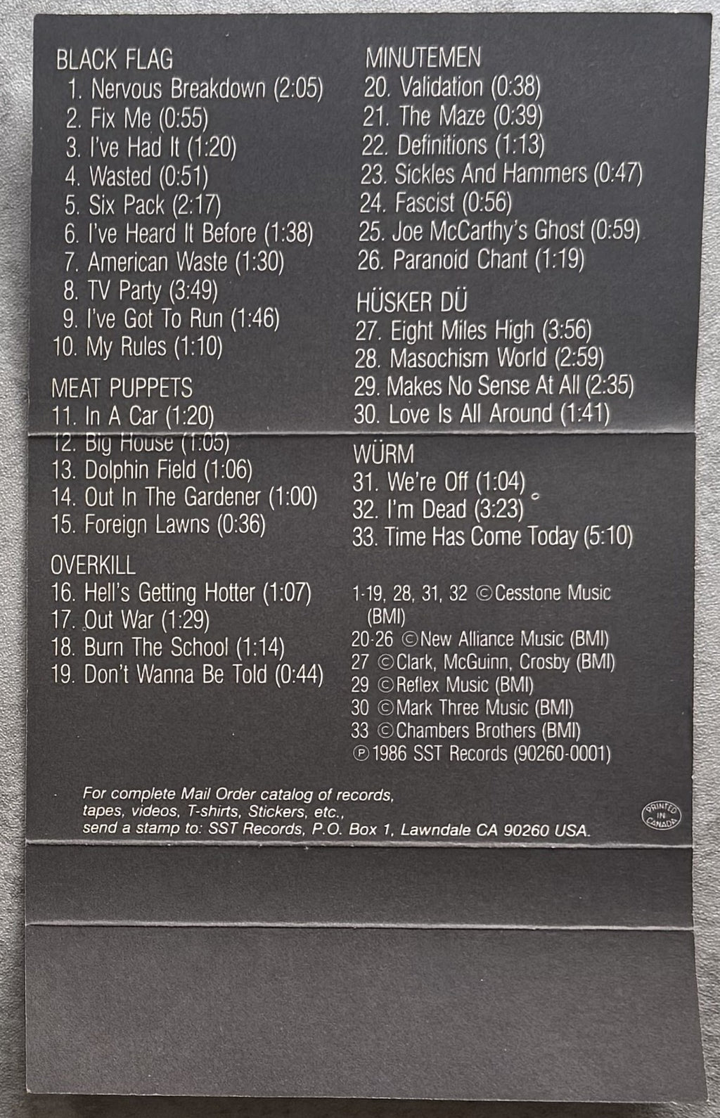 PUNK Compilation The 7 Inch Wonders Of The World 1986 Cassette VG+  Black Flag, Minutemen, Husker Du, etc.