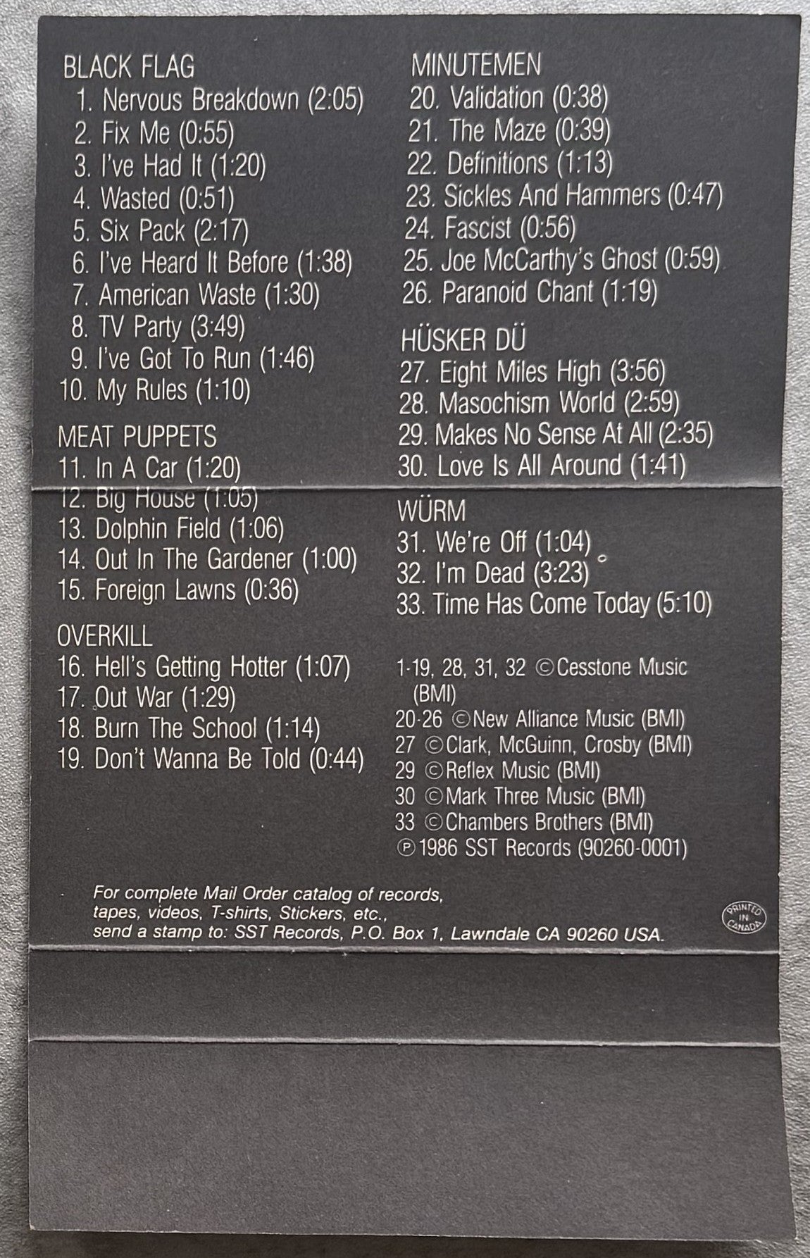 PUNK Compilation The 7 Inch Wonders Of The World 1986 Cassette VG+  Black Flag, Minutemen, Husker Du, etc.