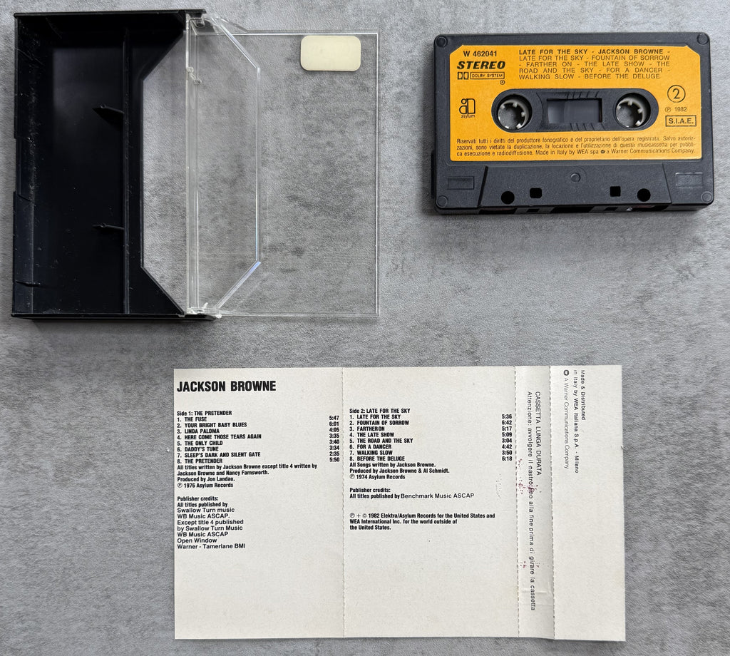 Jackson Browne - Late For The Sky / The Pretender 1982 Italian 2 Album Cassette VG+