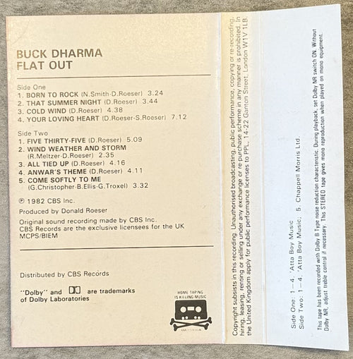 Buck Dharma - Flat Out 1982 UK cassette VG+ (Blue Oyster Cult)