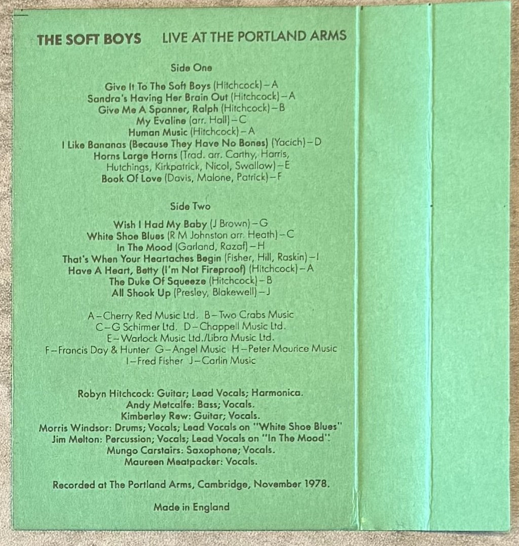 The Soft Boys - Live At The Portland Arms UK 1983 CLANG 1 VG+ cassette
