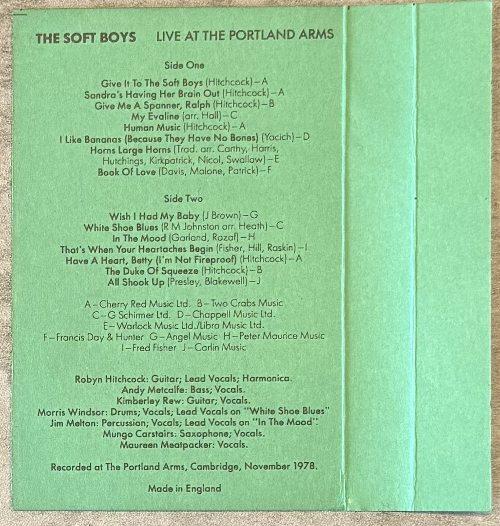 The Soft Boys - Live At The Portland Arms UK 1983 CLANG 1 VG+ cassette