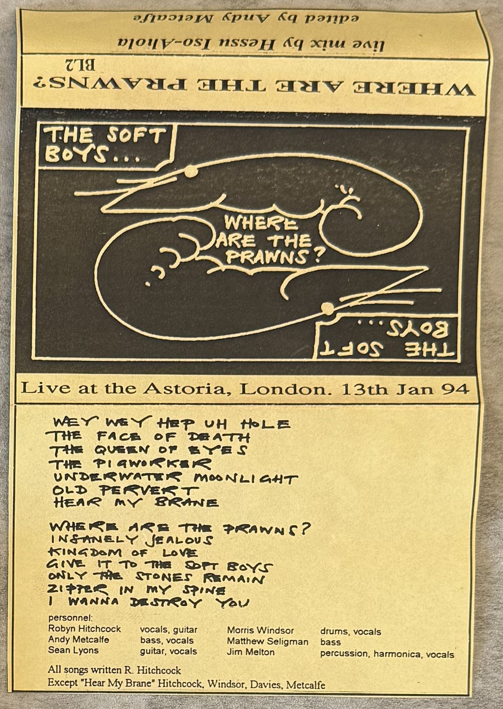 The Soft Boys - Where Are The Prawns? BL2 unofficial release cassette VG+