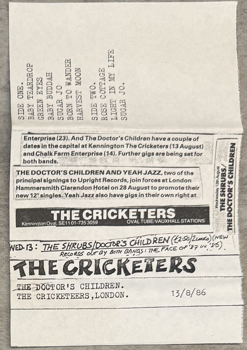 The Doctor's Children - Live UK 1986 Bootleg Cassette VG+