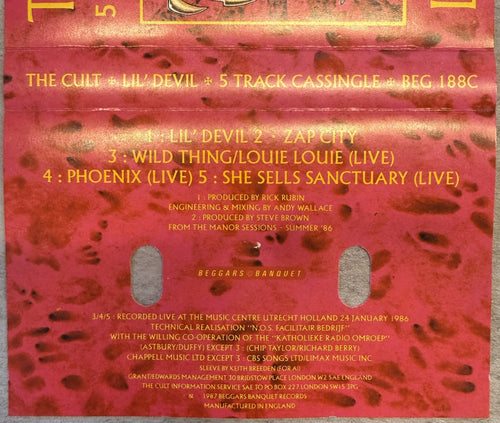 The Cult - Lil' Devil 1987 UK 5 track Cassingle VG+