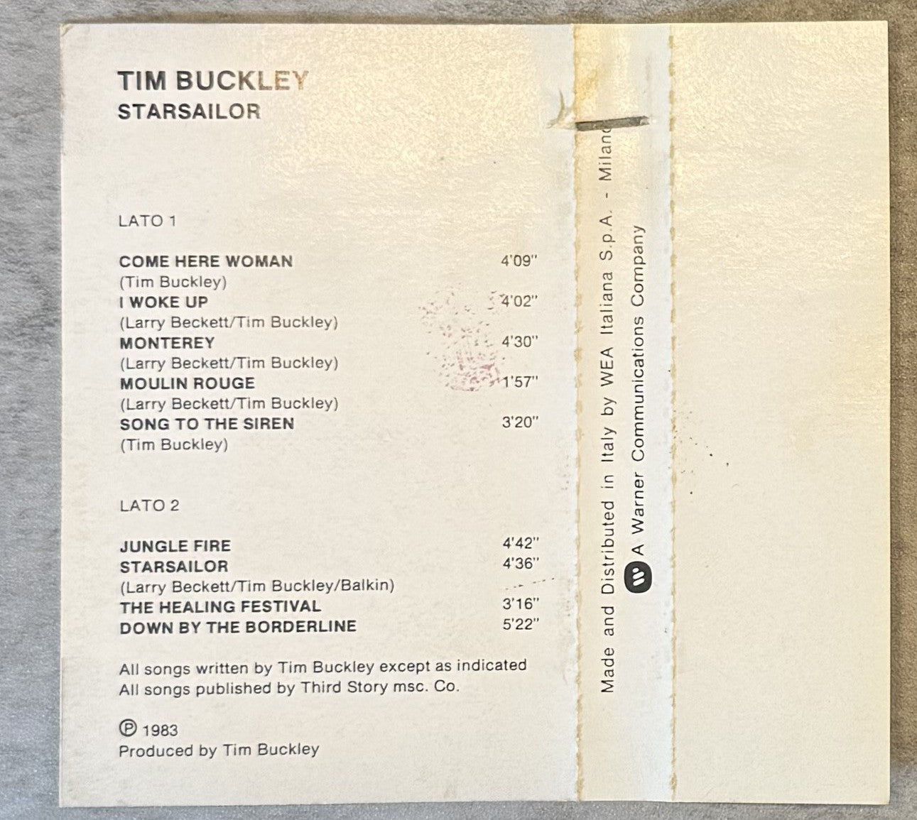 Tim Buckley - Starsailor 1983 Italy W446291 VG+ cassette