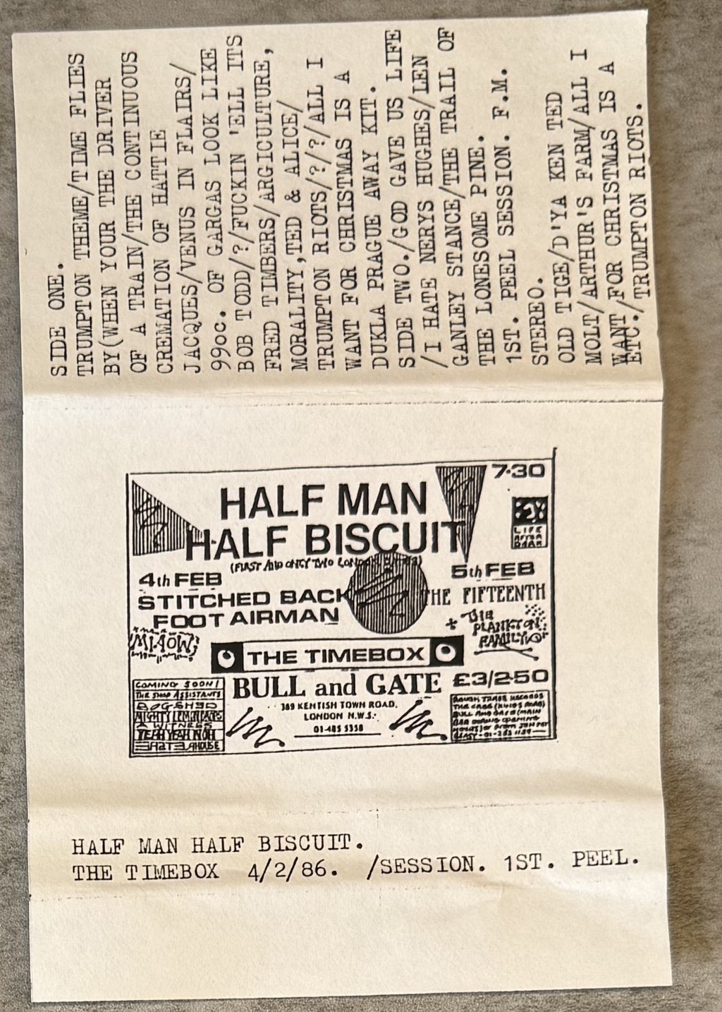 Half Man Half Biscuit - Timebox 1986 & 1st Peel Session UK Bootleg VG+