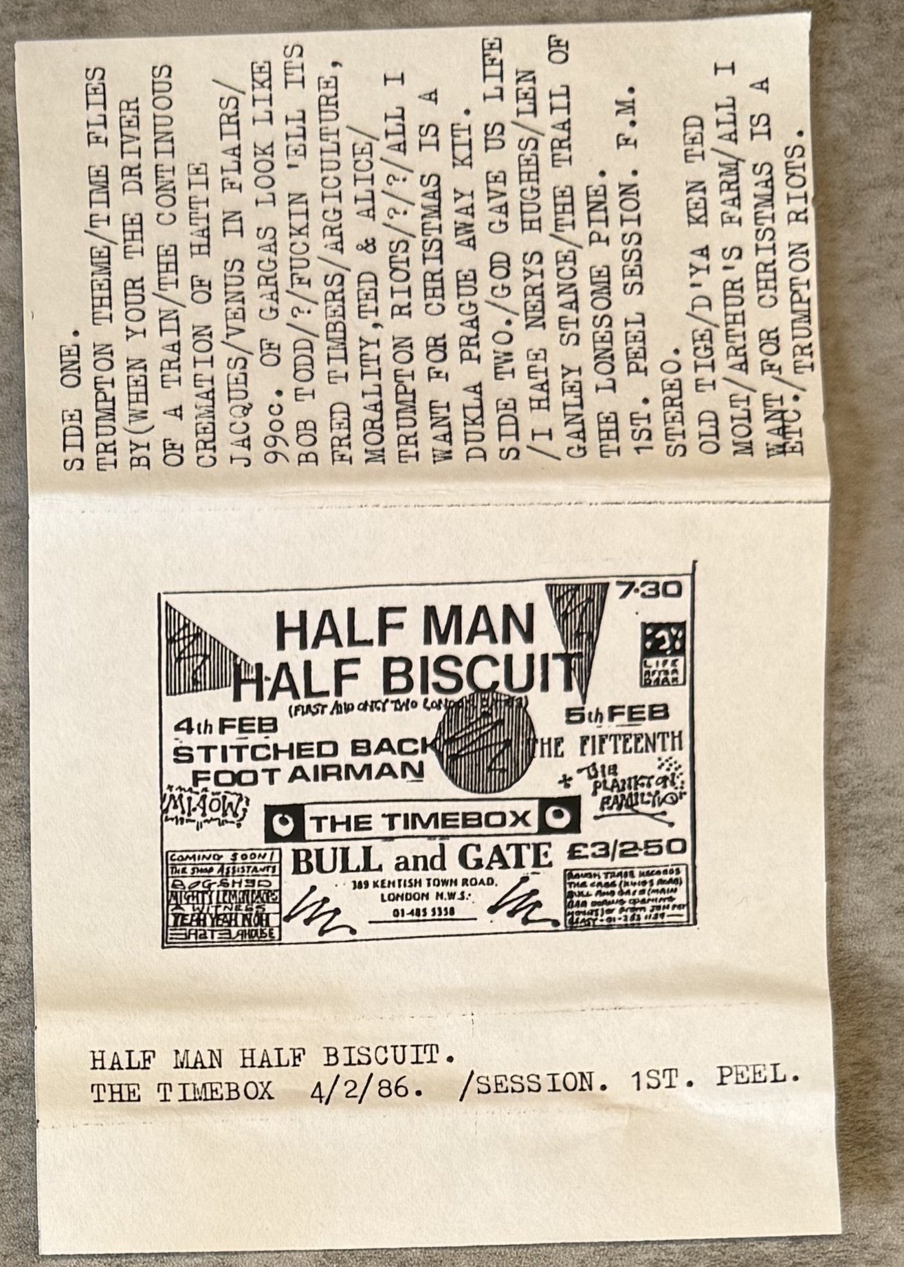Half Man Half Biscuit - Timebox 1986 & 1st Peel Session UK Bootleg VG+