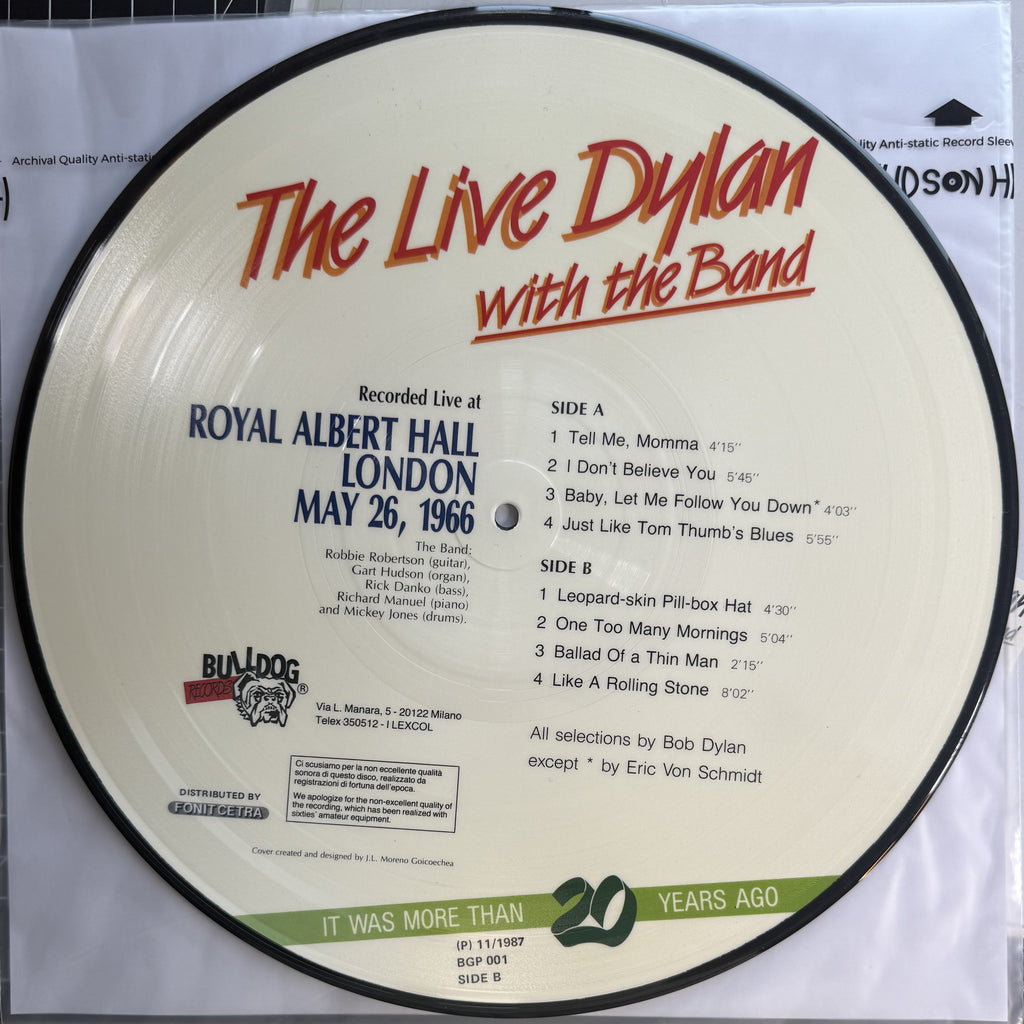 Bob Dylan w The Band Live Royal Albert Hall 1966 - Italy 1987 Pic Disc VG