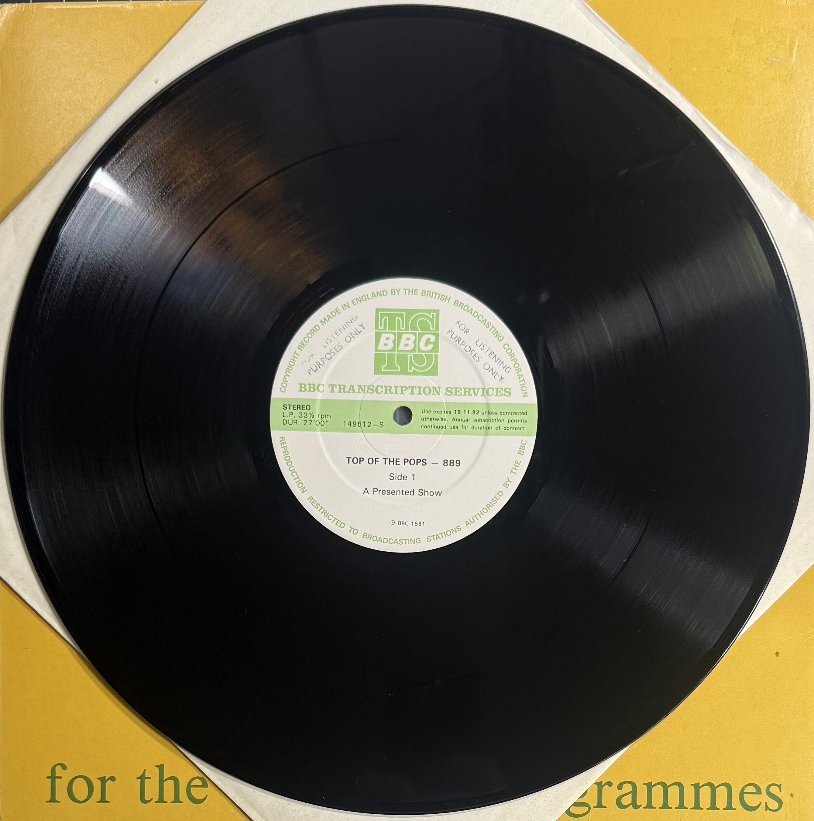 EXTRA RARE 1981 Top Of The Pops 889 (BBC Transcription Disc) VG+/VG OMD Simple Minds Soft Cell etc.