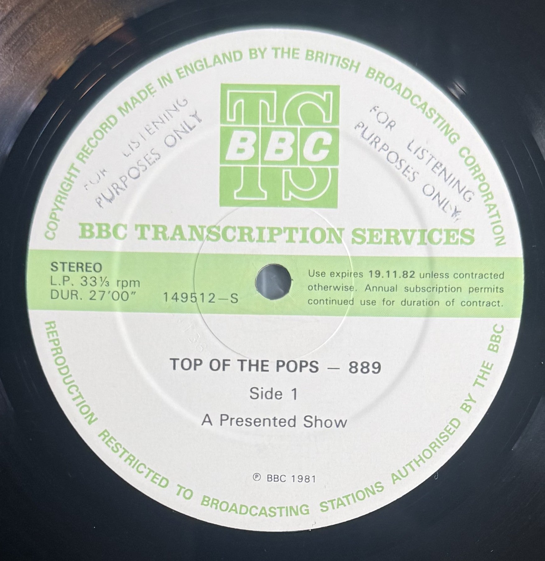 EXTRA RARE 1981 Top Of The Pops 889 (BBC Transcription Disc) VG+/VG OMD Simple Minds Soft Cell etc.