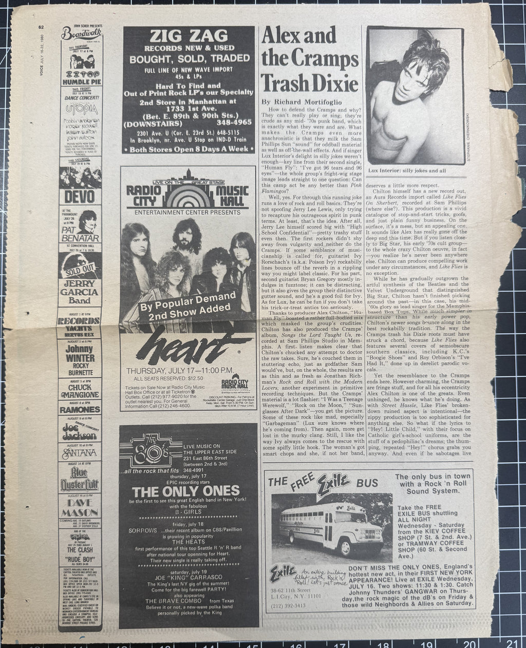 Village Voice Jul 16-22 1980 p61-62 (Cramps, Peter Gabriel, Ramones, Clash, etc)