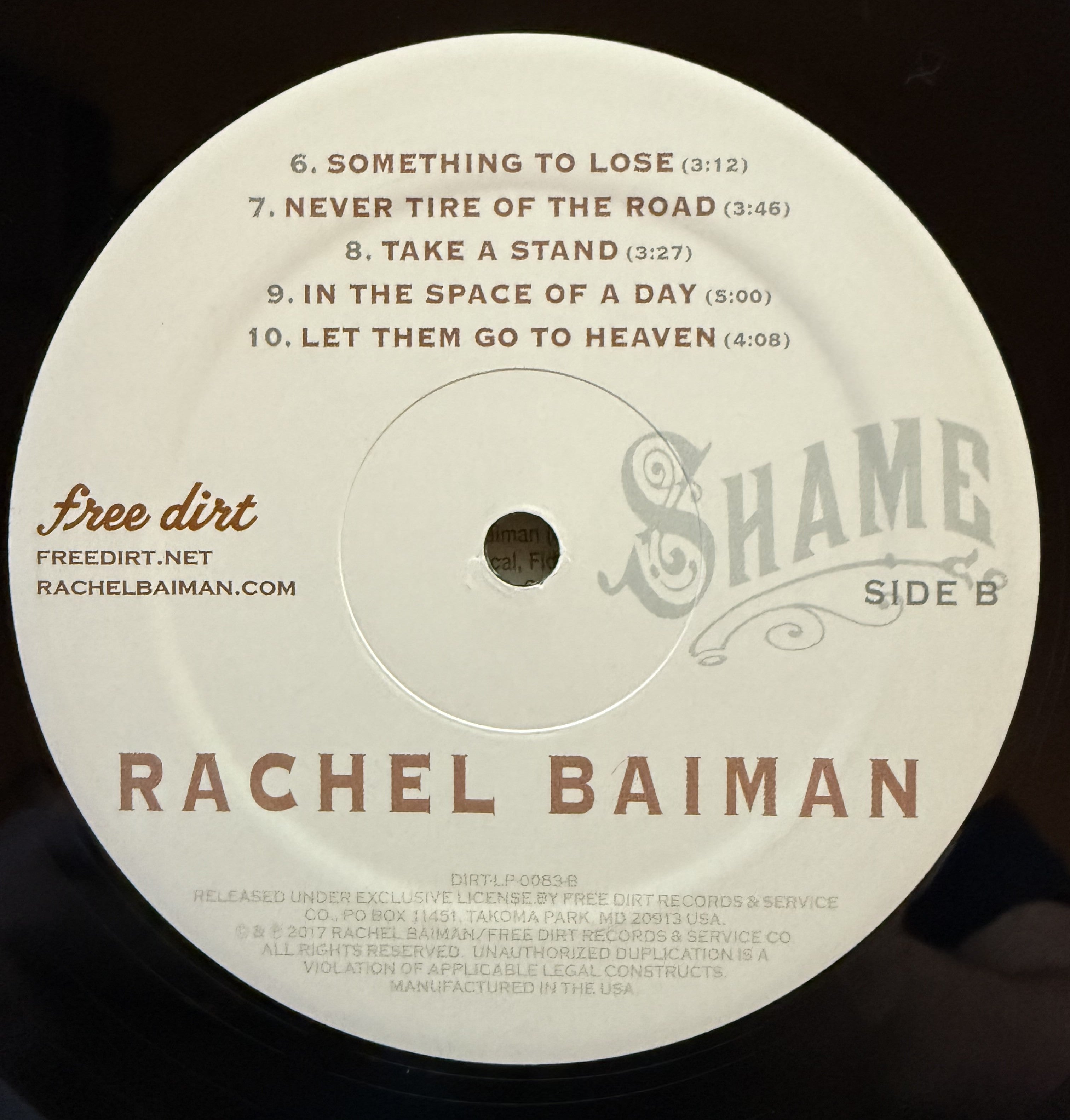 SIGNED Rachel Baiman - Shame - 2017 - AUTOGRAPHED Vinyl Record VG/VG+