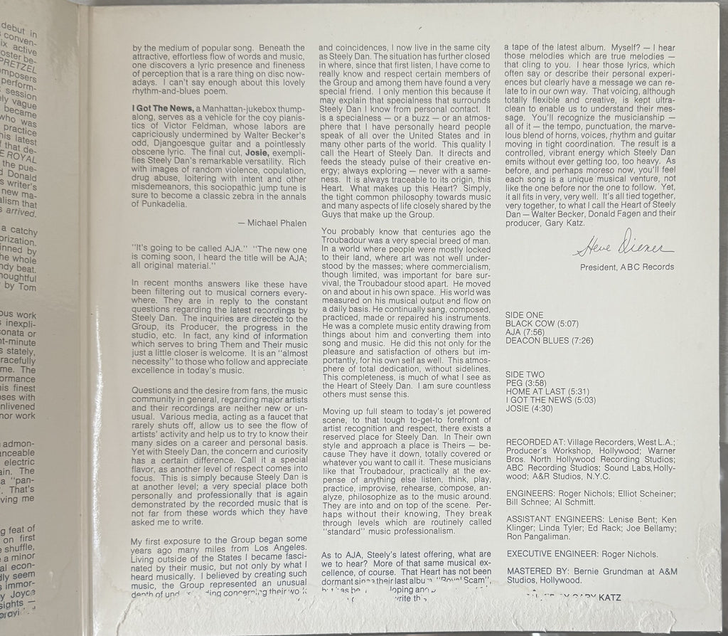 Steely Dan - Aja - 1977 repress used vinyl - VG+ / G+ - Early Pressing!