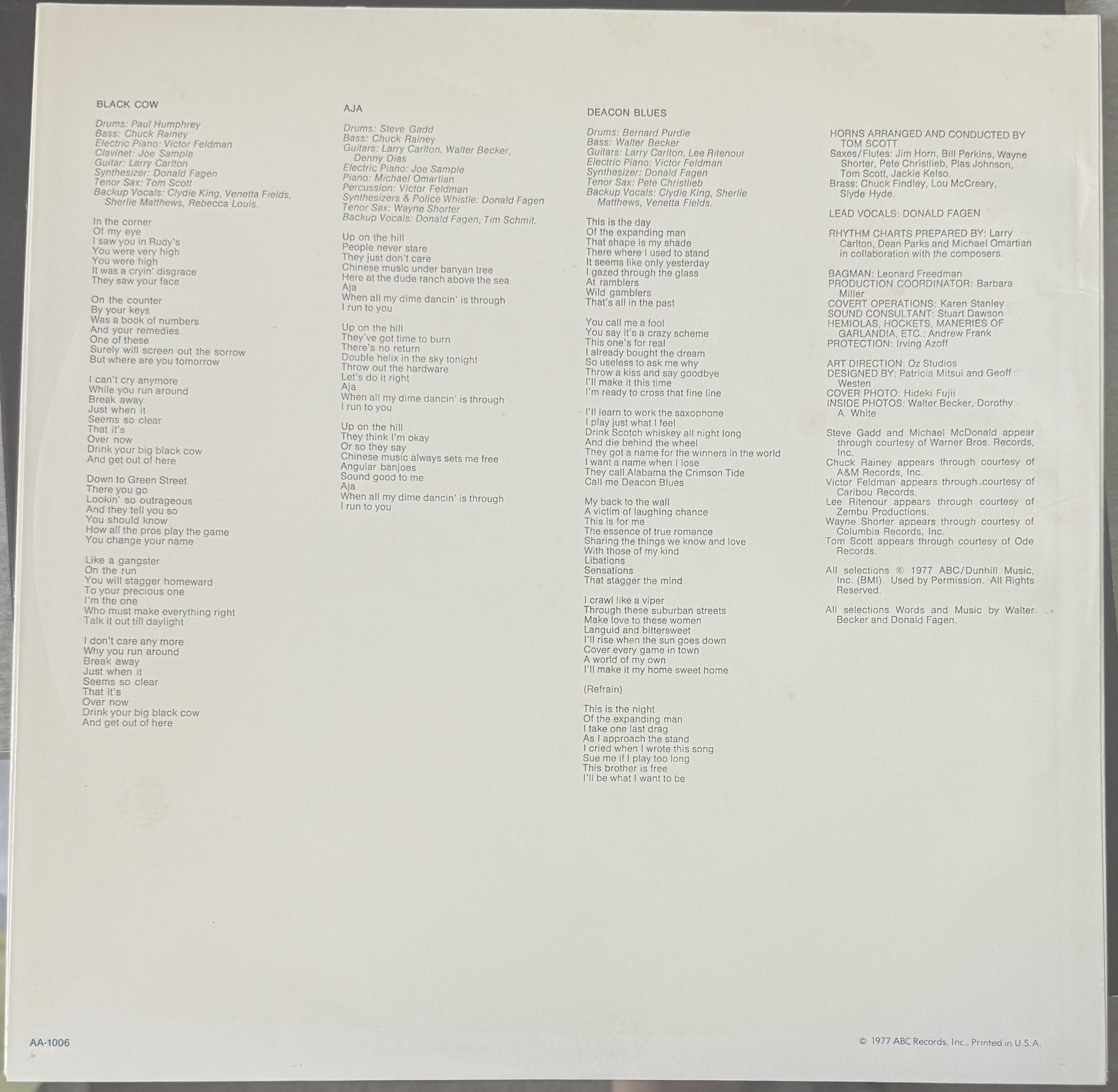 Steely Dan - Aja - 1977 repress used vinyl - VG+ / G+ - Early Pressing!