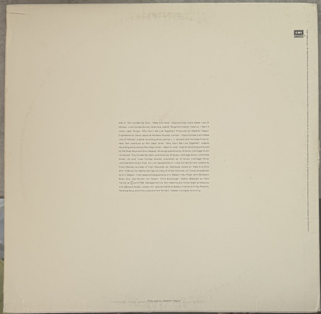 Pet Shop Boys - Please - 1986 EMI Club Edition - VG+/VG used vinyl