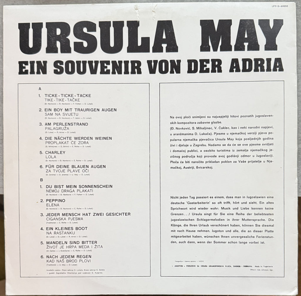 AUTOGRAPHED - Ursula May - Ein Souvenir von der Adria - 1973 Mono - VG+/VG Vinyl