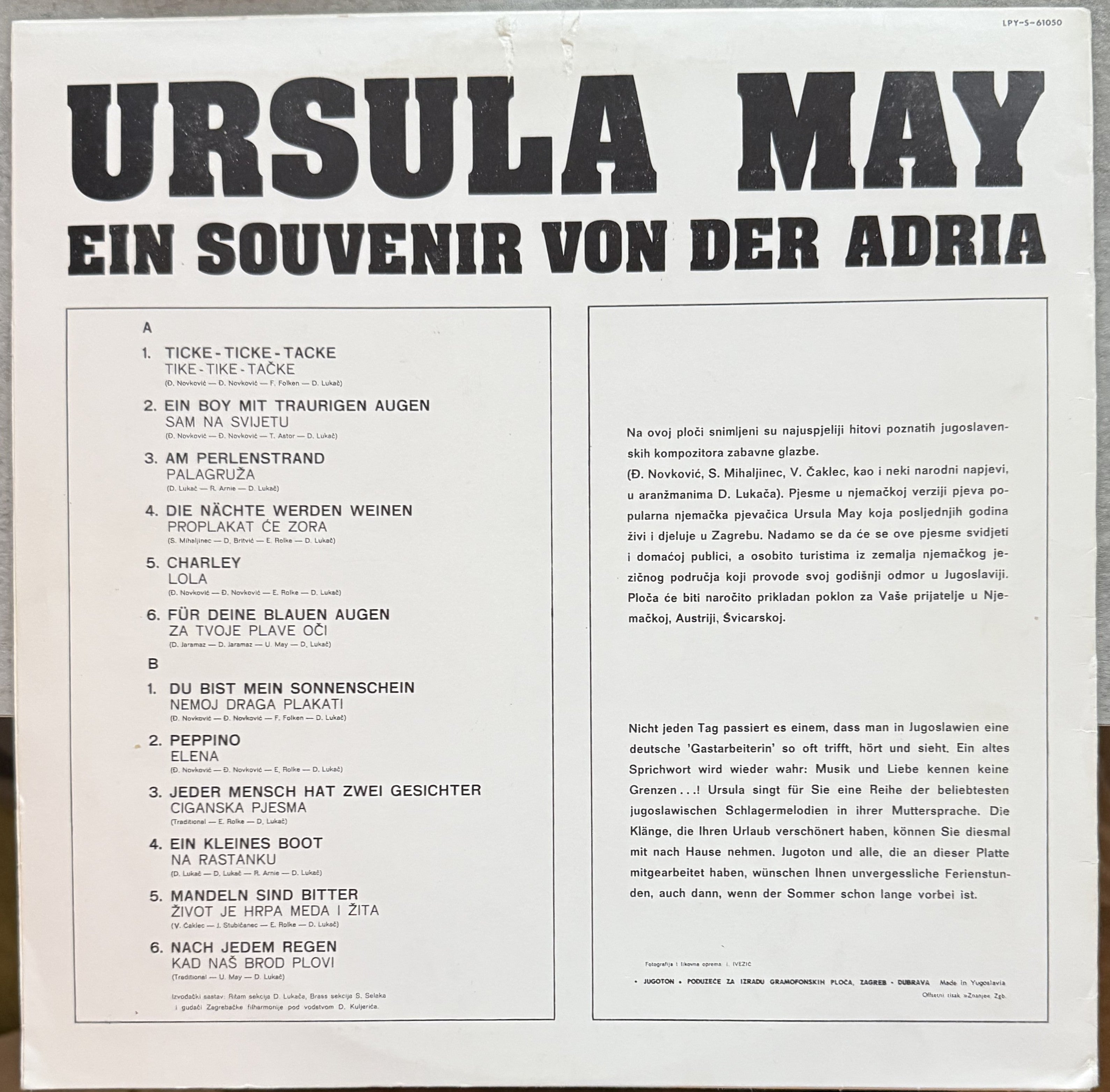 AUTOGRAPHED - Ursula May - Ein Souvenir von der Adria - 1973 Mono - VG+/VG Vinyl
