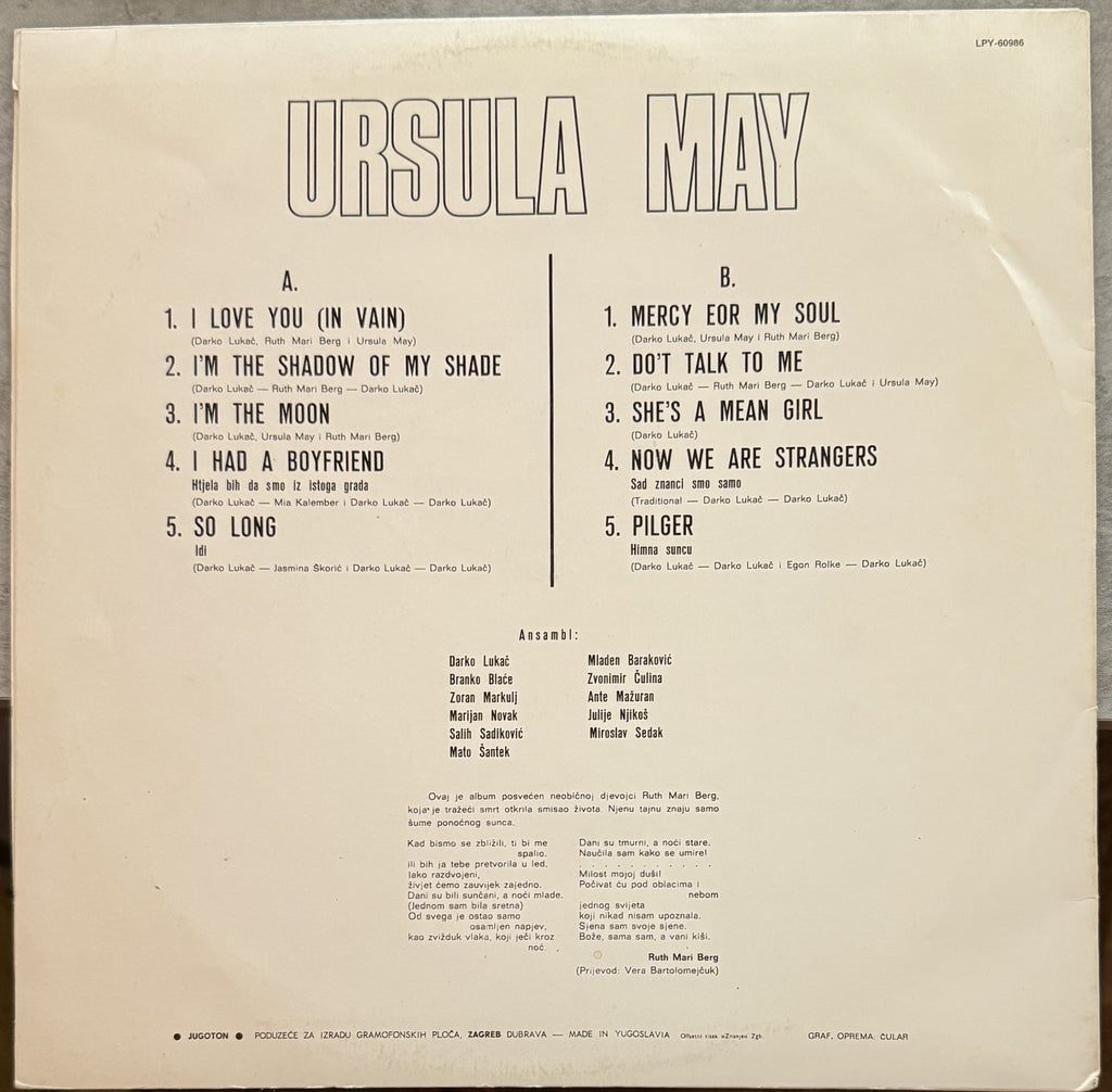 AUTOGRAPHED - Ursula May - Ursula May - 1972 first press - VG+/VG Vinyl