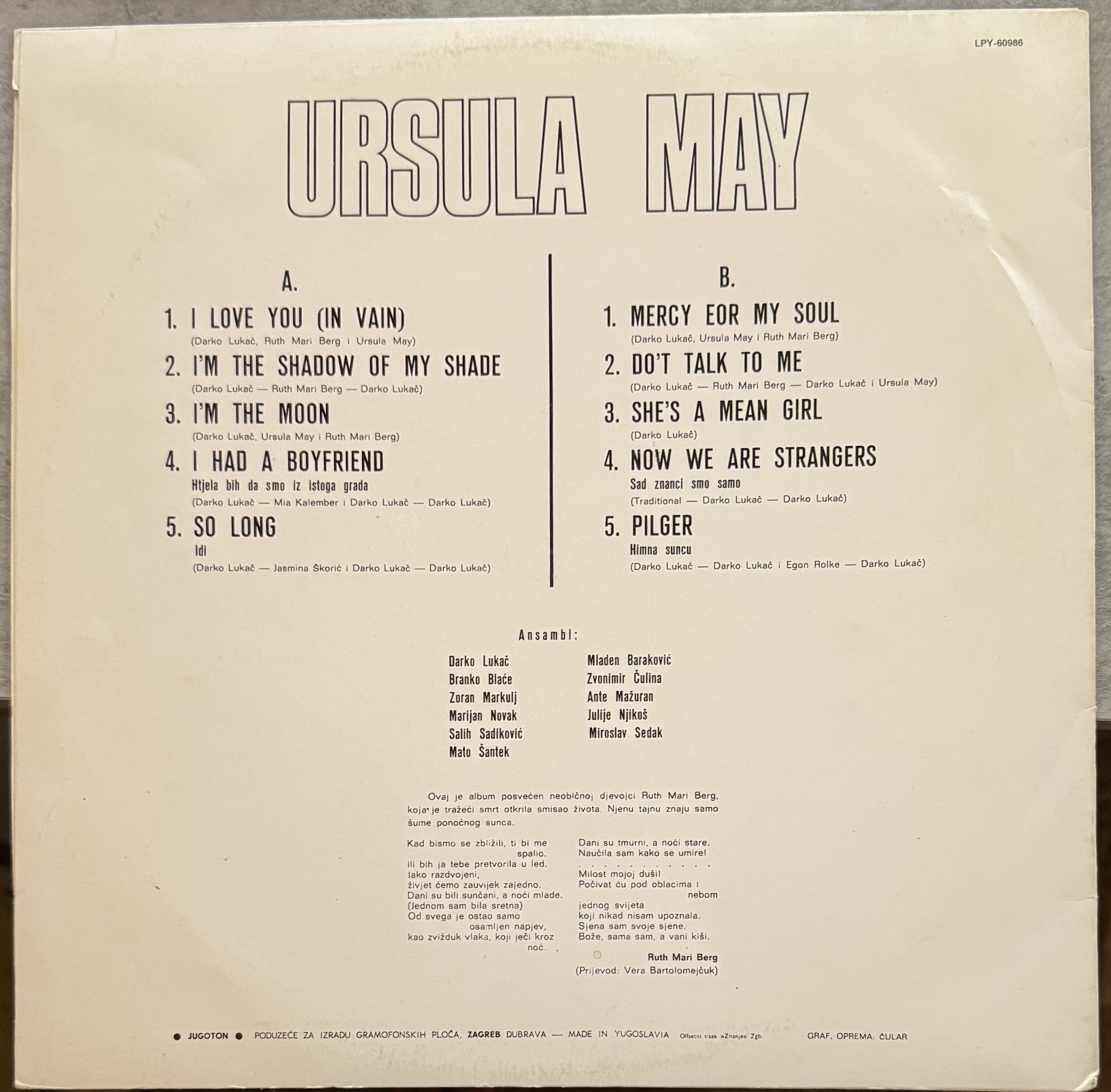 AUTOGRAPHED - Ursula May - Ursula May - 1972 first press - VG+/VG Vinyl