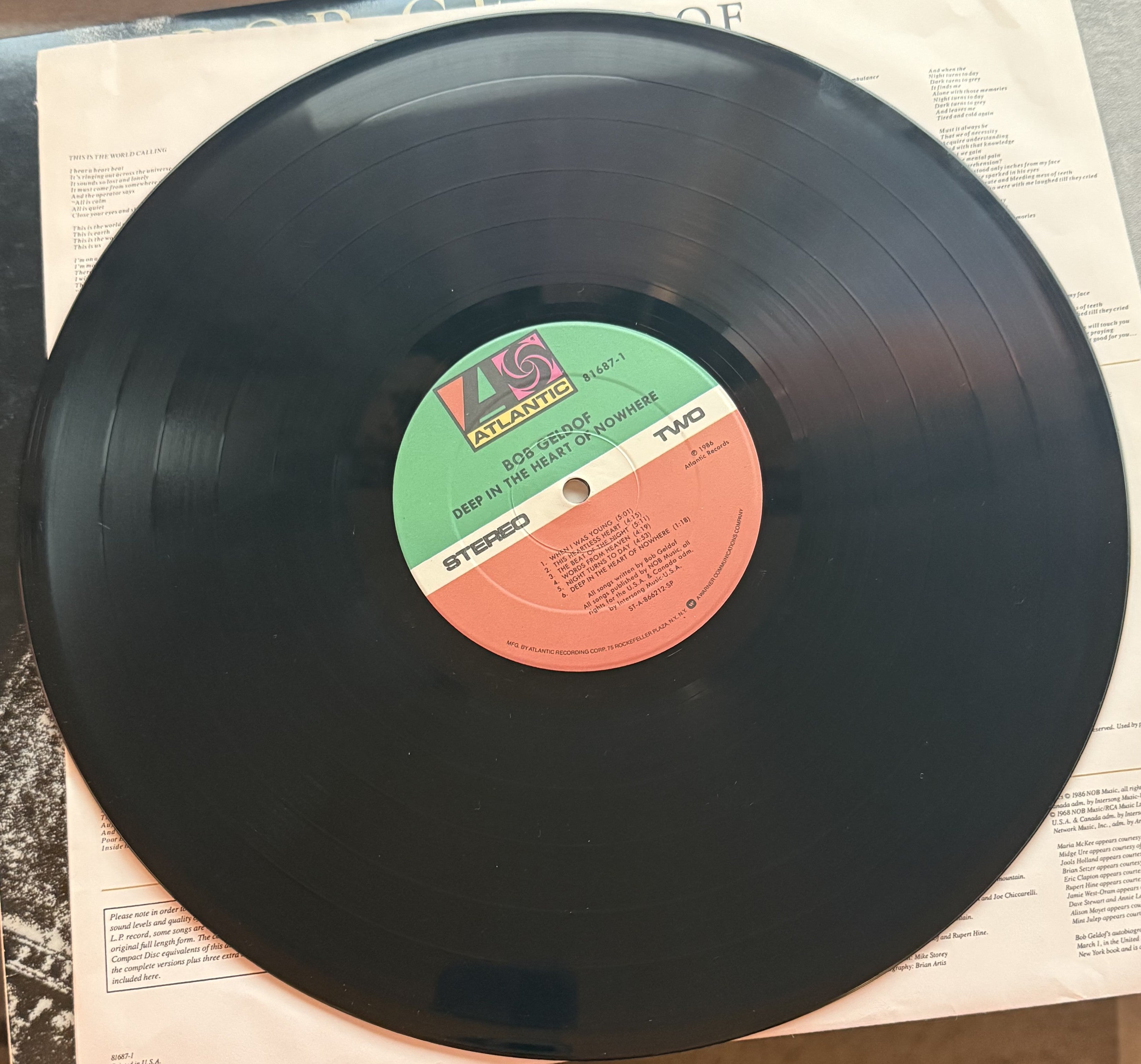 Bob Geldoff - Deep in the Heart of Nowhere - 1986 used vinyl VG+/VG+