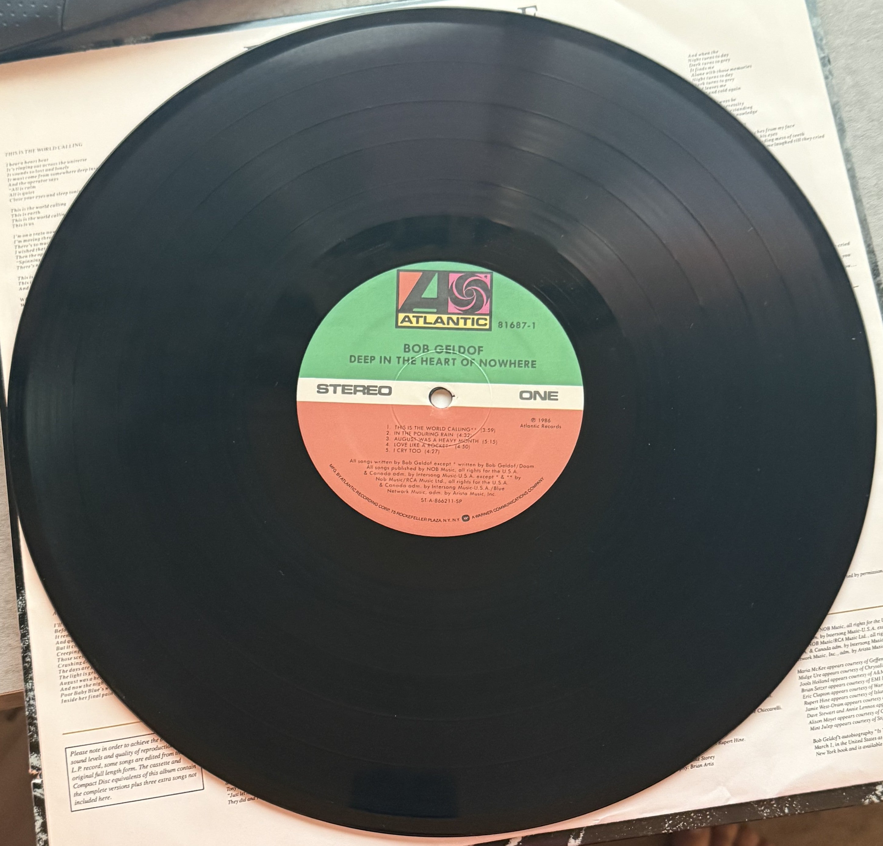 PROMO COPY Bob Geldoff - Deep in the Heart of Nowhere - 1986 used vinyl VG+/VG+