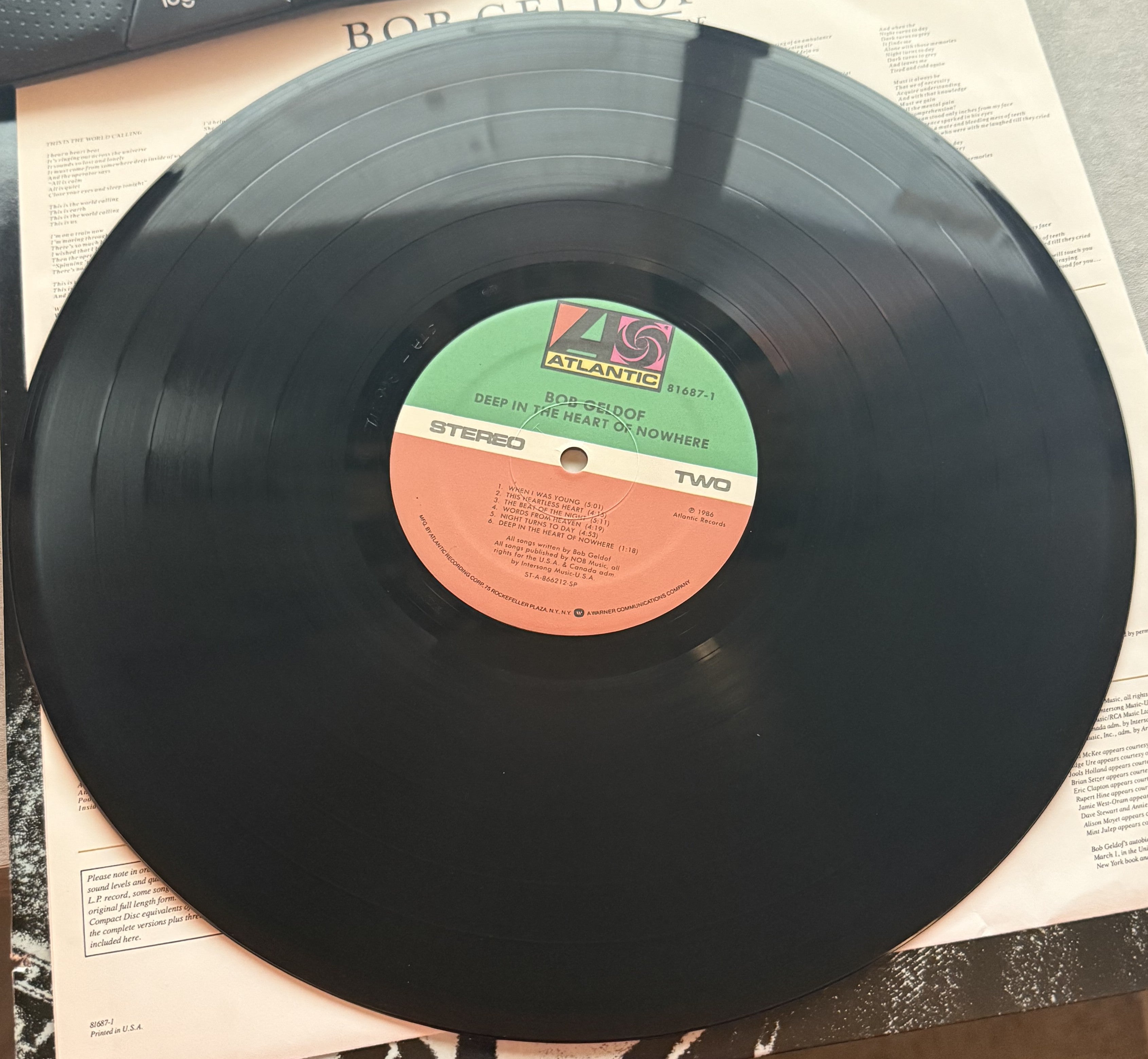 PROMO COPY Bob Geldoff - Deep in the Heart of Nowhere - 1986 used vinyl VG+/VG+