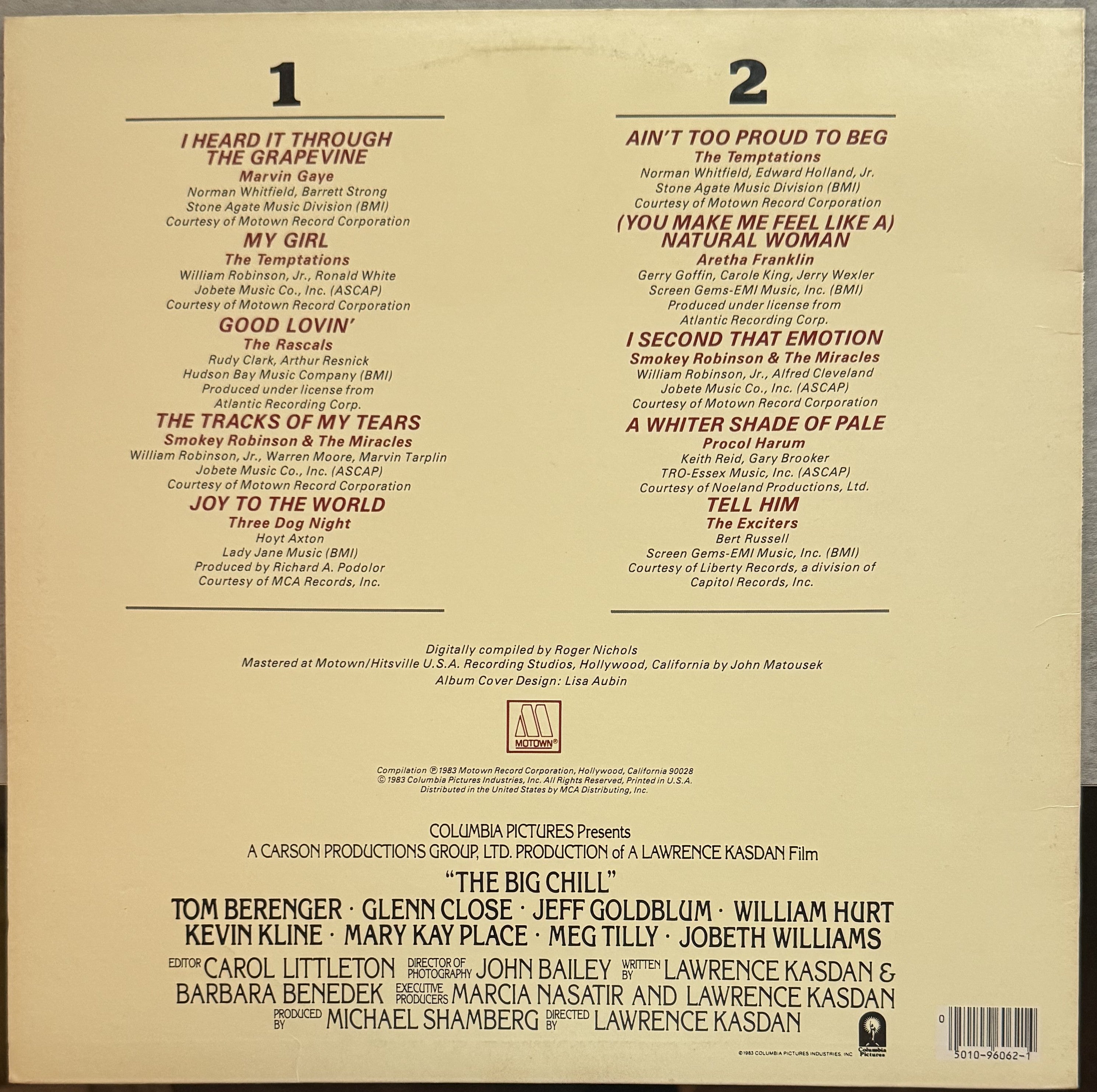The Big Chill - 1983 Soundtrack - Motown Records - VG+/VG+ used vinyl