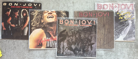 5 Bon Jovi 7" singles - 1984-1989 - VG+ You Give Love a Bad Name, Runaway!