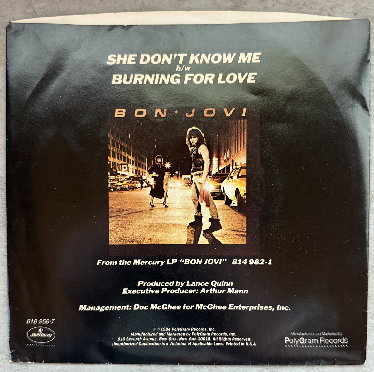 5 Bon Jovi 7" singles - 1984-1989 - VG+ You Give Love a Bad Name, Runaway!