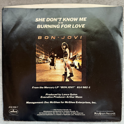 5 Bon Jovi 7" singles - 1984-1989 - VG+ You Give Love a Bad Name, Runaway!