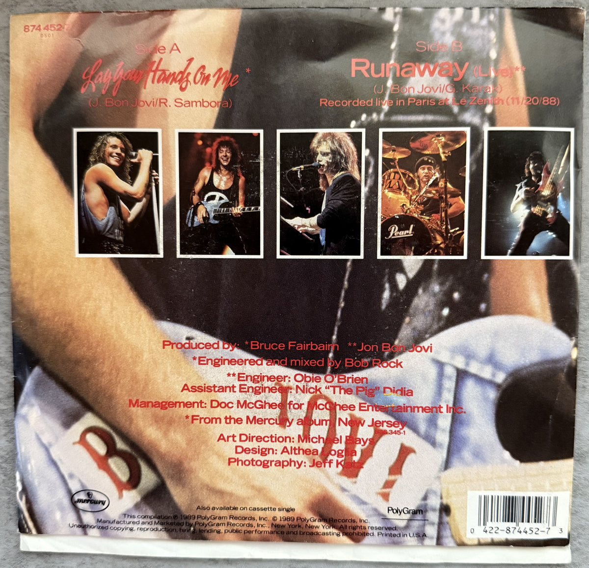 5 Bon Jovi 7" singles - 1984-1989 - VG+ You Give Love a Bad Name, Runaway!
