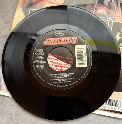 5 Bon Jovi 7" singles - 1984-1989 - VG+ You Give Love a Bad Name, Runaway!