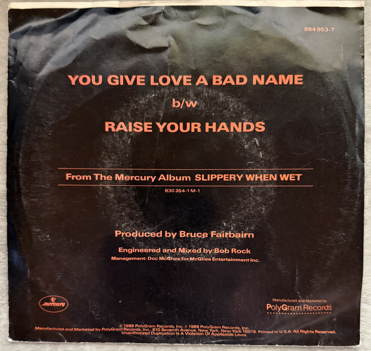 5 Bon Jovi 7" singles - 1984-1989 - VG+ You Give Love a Bad Name, Runaway!