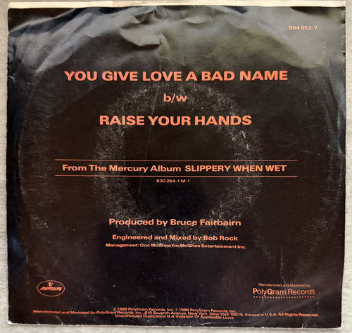 5 Bon Jovi 7" singles - 1984-1989 - VG+ You Give Love a Bad Name, Runaway!