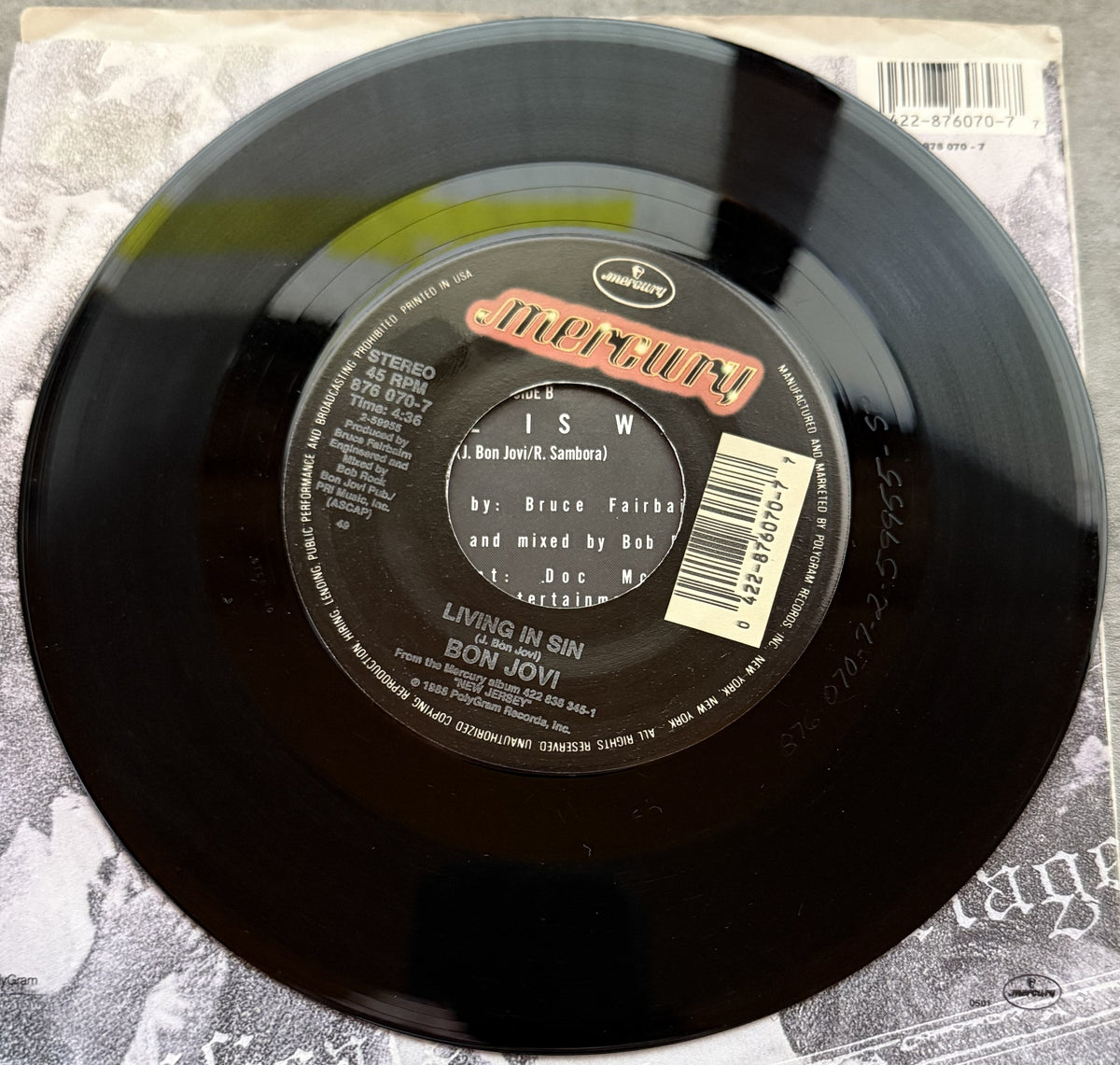 5 Bon Jovi 7" singles - 1984-1989 - VG+ You Give Love a Bad Name, Runaway!
