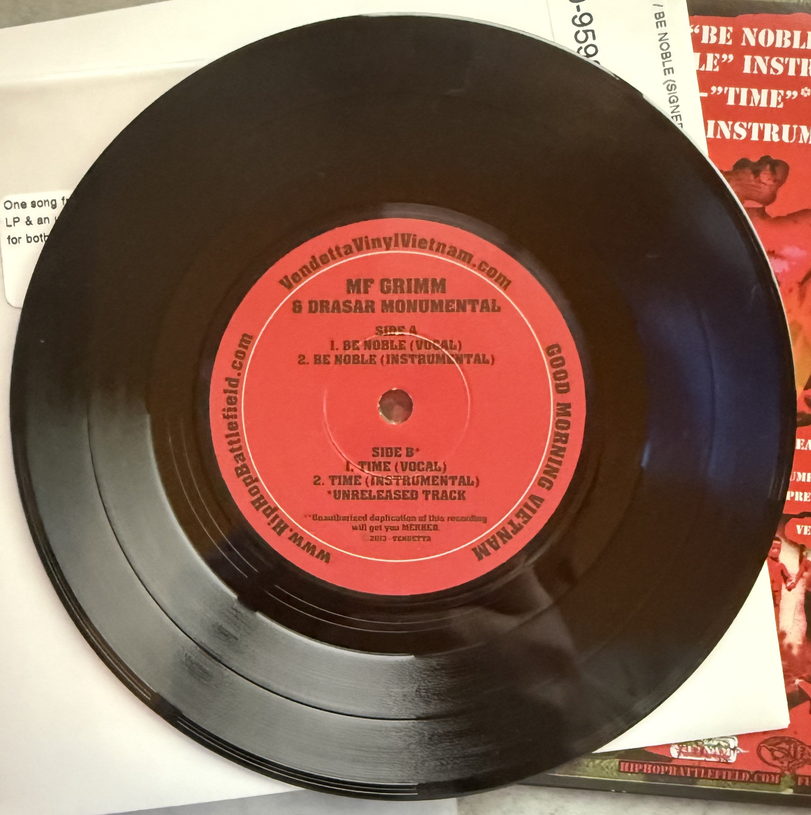 SIGNED - MF Grimm & Drasar Monumental -Be Noble/Time -VG+ ltd/numbered