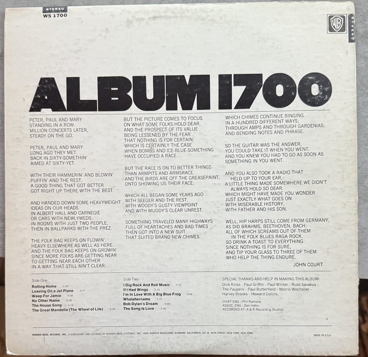 Peter Paul & Mary - Album 1700 - 1968 used vinyl G+/VG