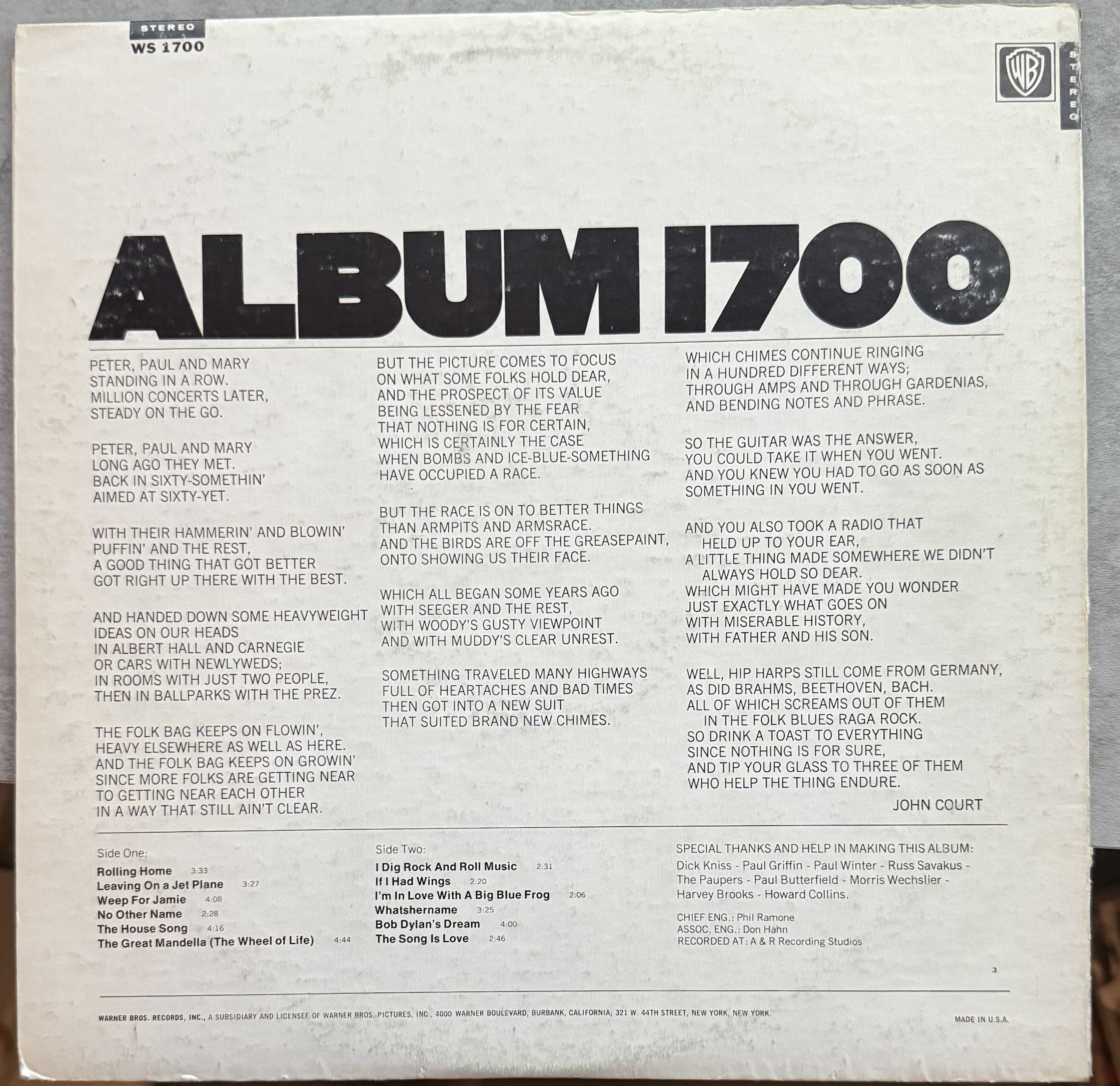 Peter Paul & Mary - Album 1700 - 1968 used vinyl G+/VG
