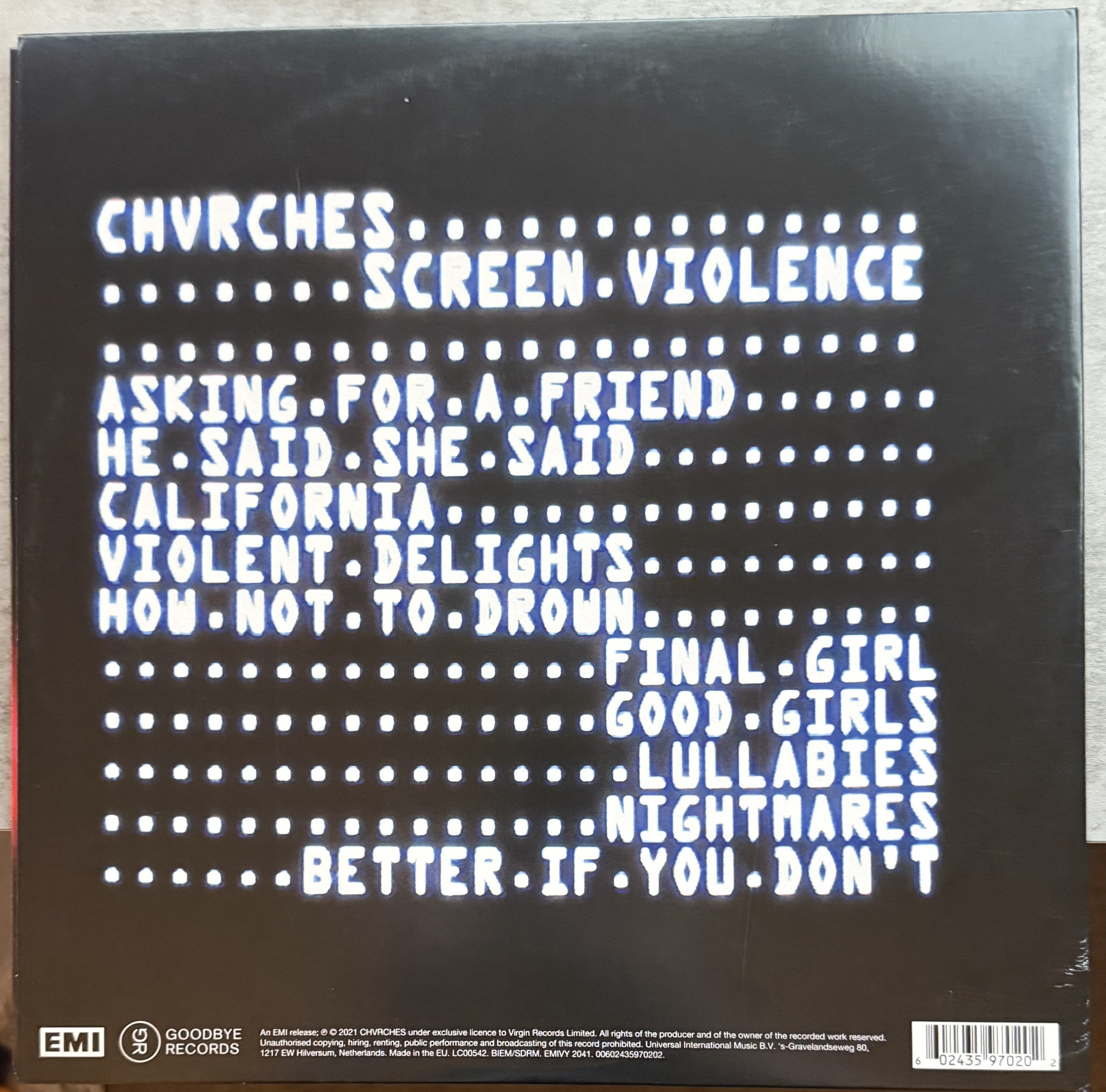 Chvrches -Screen Violence -2021 UK first press on red transparent vinyl, VG+/VG+