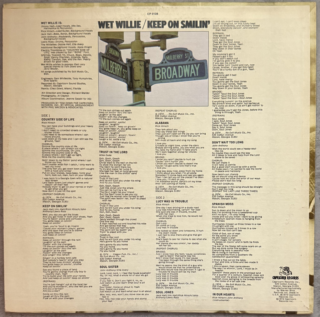 Wet Willie -Keep On Smilin' 1974 US 1st Press (TH) SUPER CLEAN, STRONG VG+/VG+
