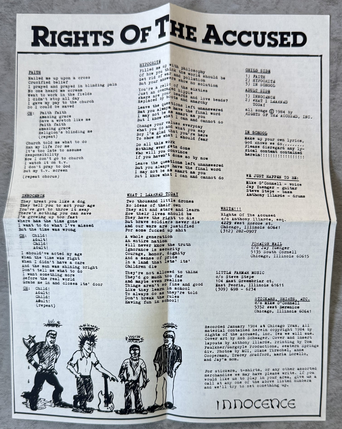 Rights Of The Accused - Innocence - First press - ALL INSERTS - 1984 7" EP VG+/VG+