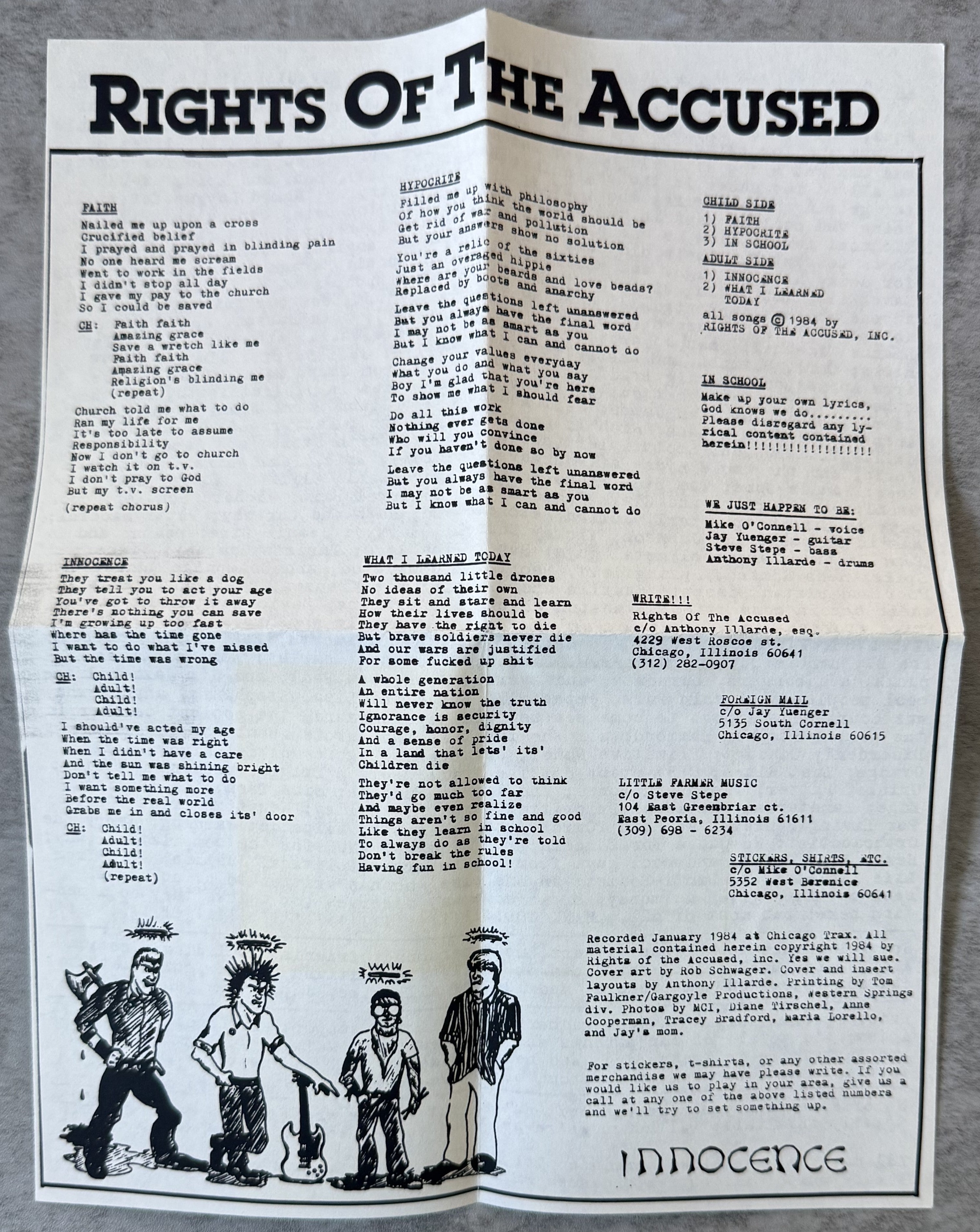 Rights Of The Accused - Innocence - 1st press - ALL INSERTS - 1984 7" EP VG+/VG+