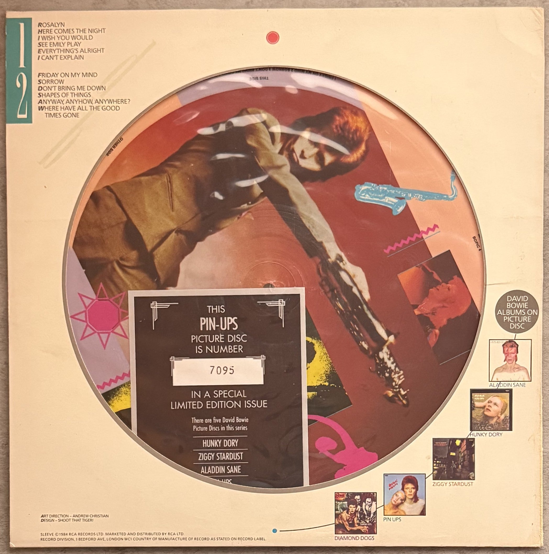 RARE David Bowie Pinups 1984 Picture Disc UK Import Ltd Edtn #7095 Strong VG+