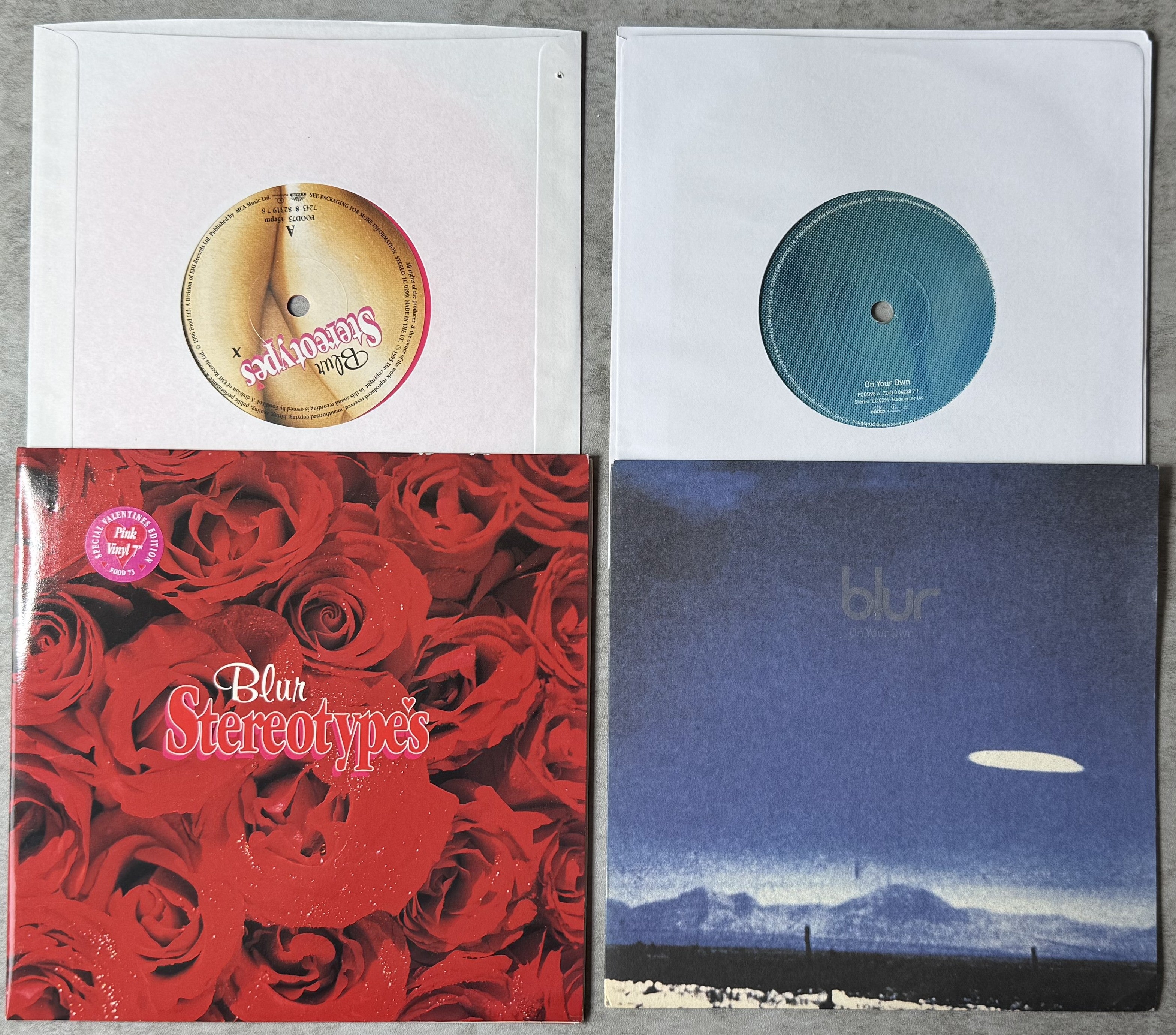 RARE Blur 2 pack Stereotypes + On Your Own VG+/VG+ UK imports color vinyl 96/97