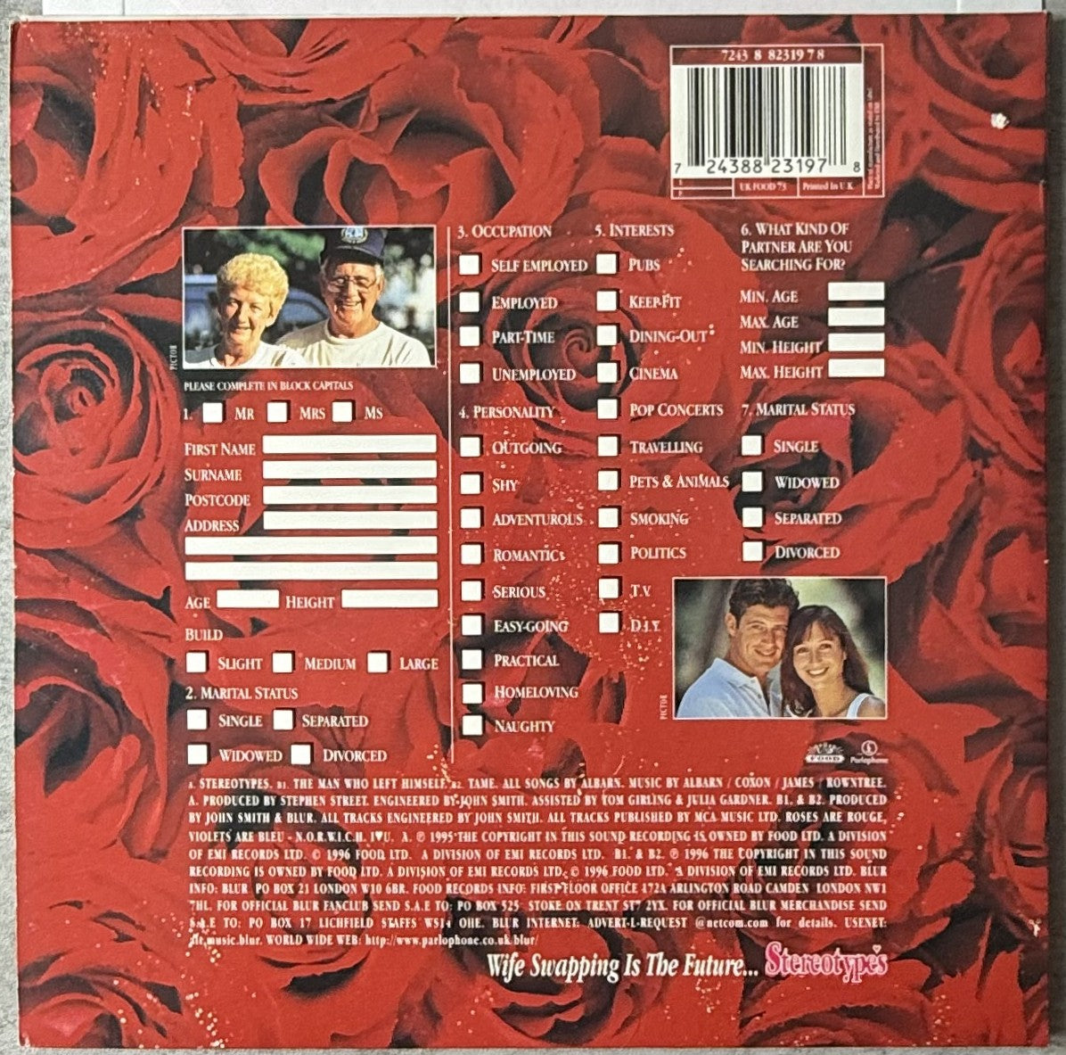 RARE Blur 2 pack Stereotypes + On Your Own VG+/VG+ UK imports color vinyl 96/97