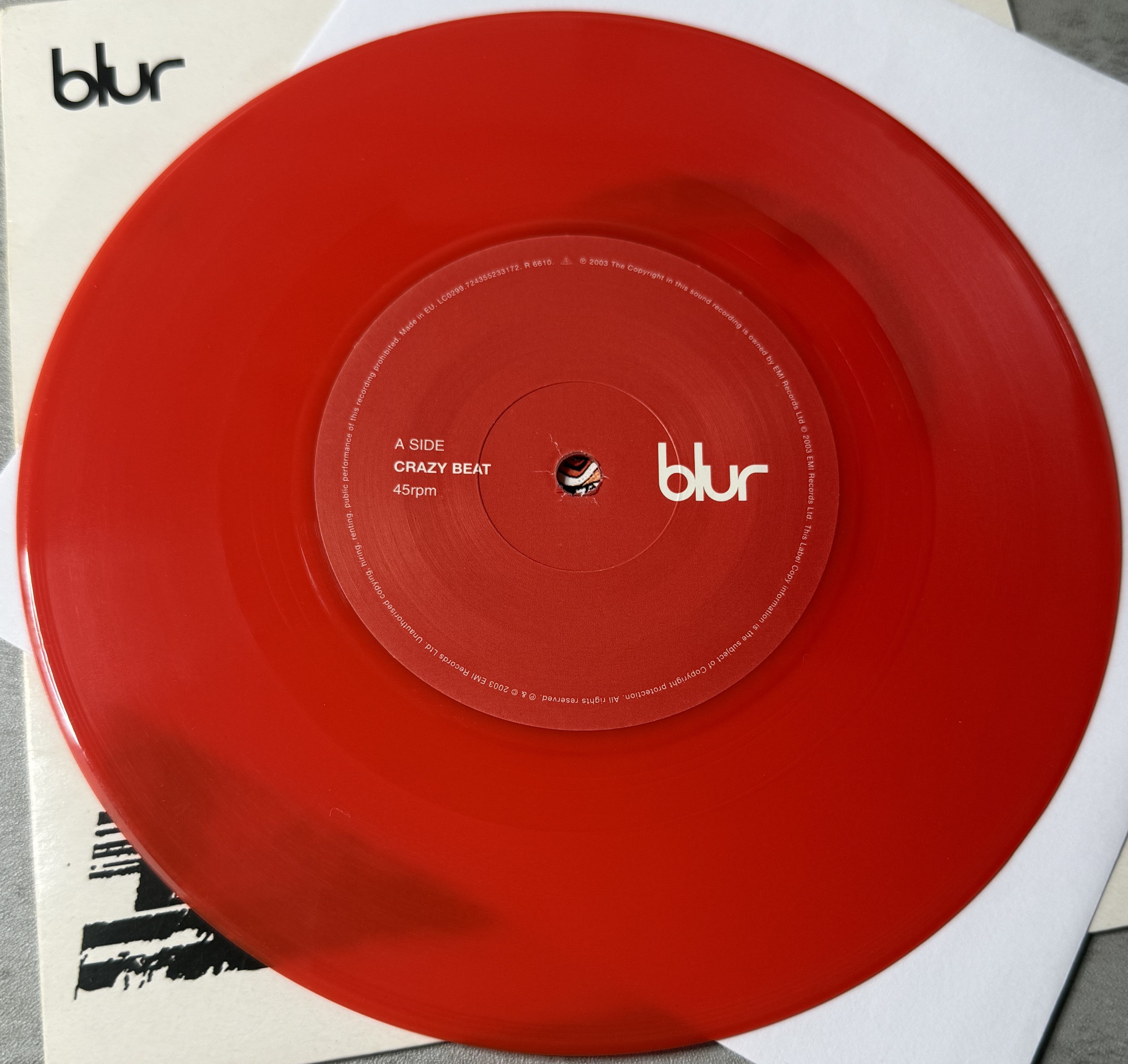 RARE Blur - Crazy Beat 2003 UK 1st Press 7" Single Red Vinyl VG+/VG+ Banksy art!