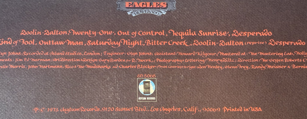 Eagles - Desperado 1973 US 1st Press SD 5068 Strong VG+/VG+ Textured Sleeve