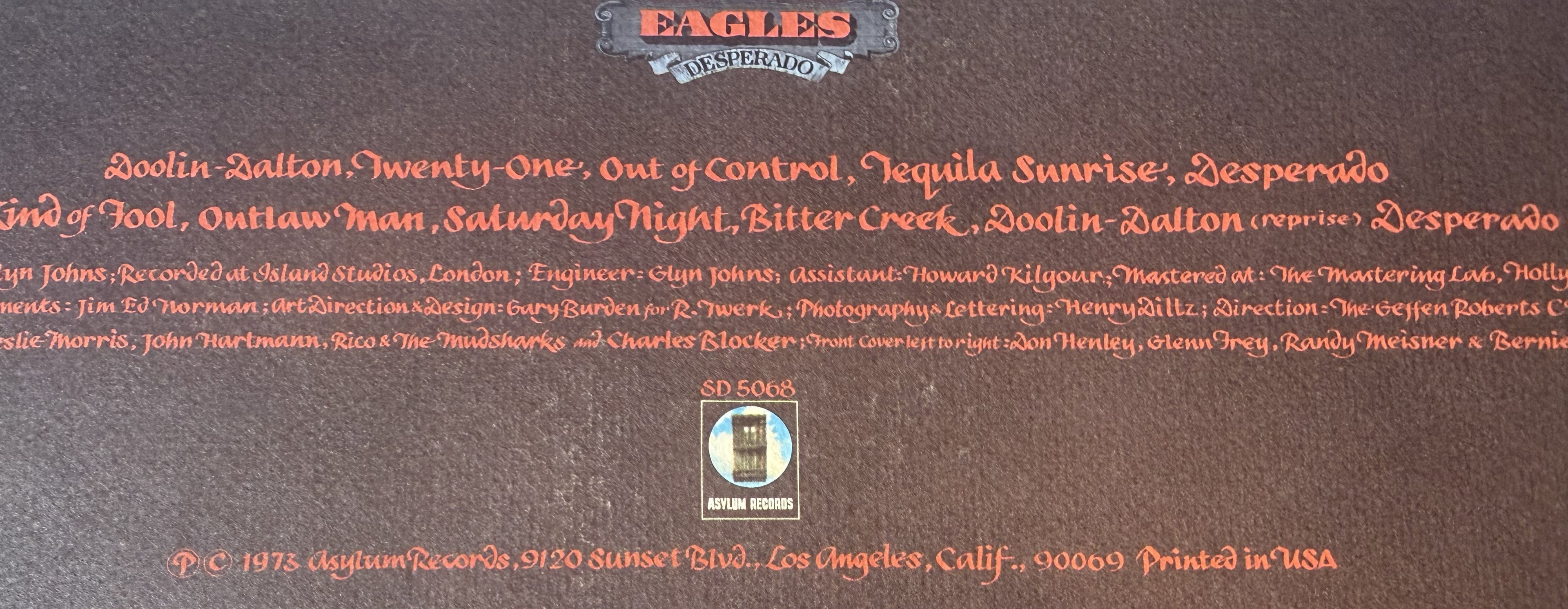 Eagles - Desperado 1973 US 1st Press SD 5068 Strong VG+/VG+ Textured Sleeve